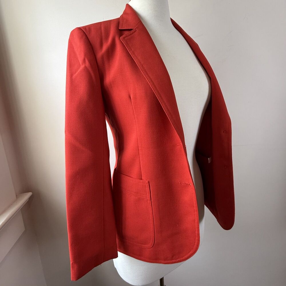 Vintage 80s Red Textured Tailored Blazer | Gold Button Preppy Academia Jacket